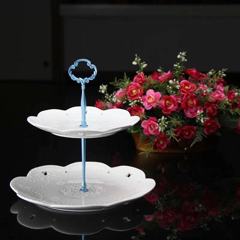 Hot Sale 2 tier golden flowerlet ceramic cake stands,Stand