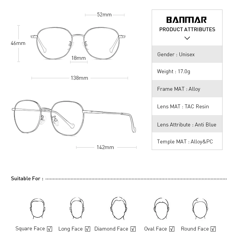 BANMAR анти голубой свет очки Рамки очки блокирующий фильтр уменьшает цифровое напряжение глаз компьютерный игровой очки для чтения 1915