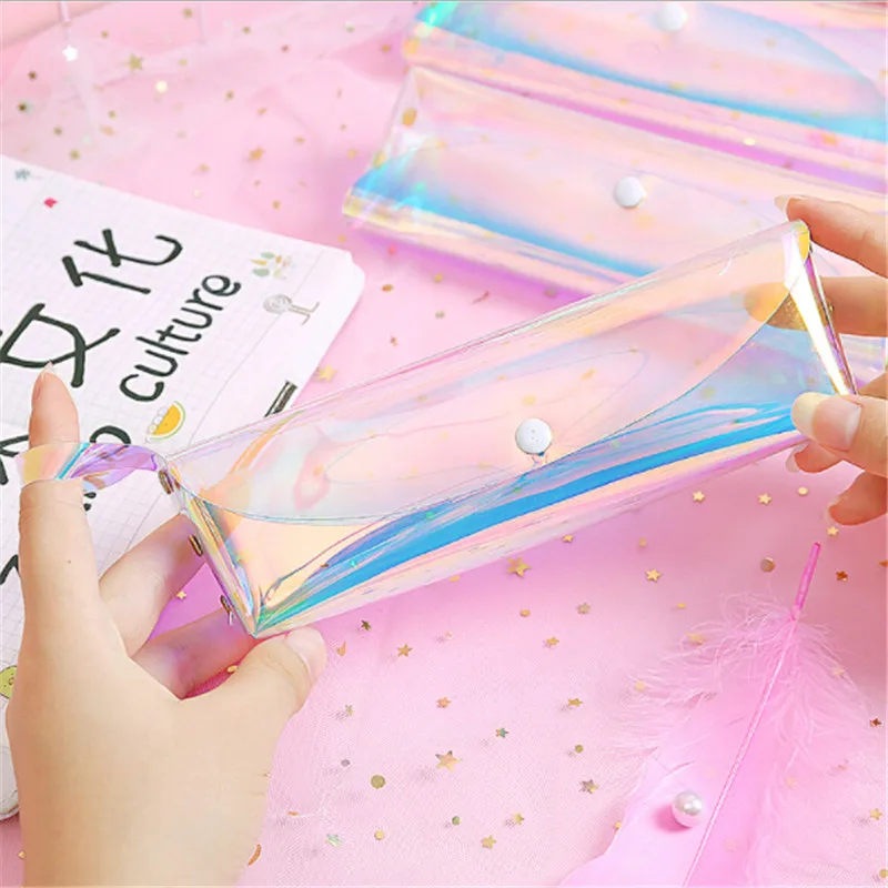 

Transparent Laser Pen Bag New Creative Cute Small Travel Makeup Case Women Holographic Brush Bags Student Mini Pencil Pouch