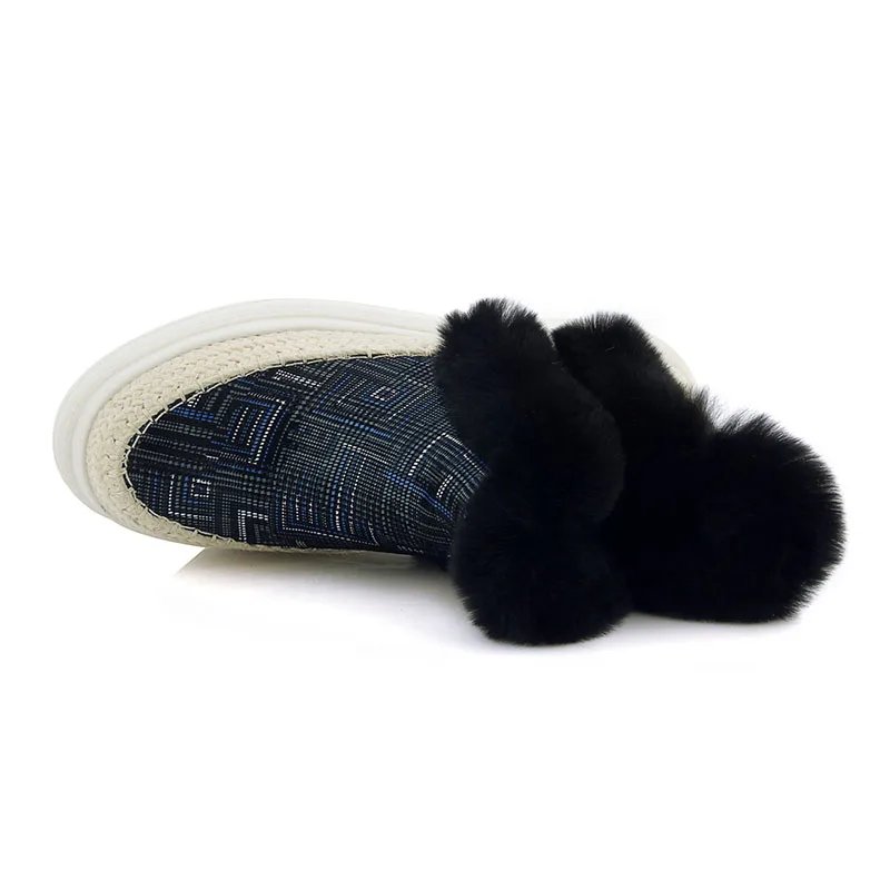 WETKISS/зимние кожаные женские ботильоны круглый носок печати обувь теплые меховые женские ботинки соломы ткань на платформе теплая женская
