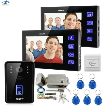 

HFSECURITY Infrared Night Version 7" Screen Video Intercom Door Phone 2 Monitors RFID Access Camera Electric Control Door Lock