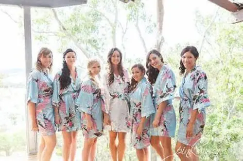 

Silk Satin Wedding Bride Bridesmaid Robe Floral Bathrobe Short Kimono Robe Night Robe Bath Robe Fashion Dressing Gown For Women