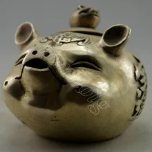 Изысканный китайский коллекционный украшенный старый ручной работы тибетский гравировка серебром прекрасный поросенок чайник