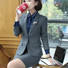 Новинка, серые форменные стили, формальные блейзеры, костюмы с куртками и юбкой, профессиональные женские офисные комплекты одежды, Осень-зима