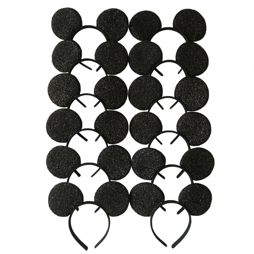 

12pcs Hair Accessories Minnie/Mickey Ears Solid Black sequins Headbands/Headwear for Boy Girl Birthday Party Celebration