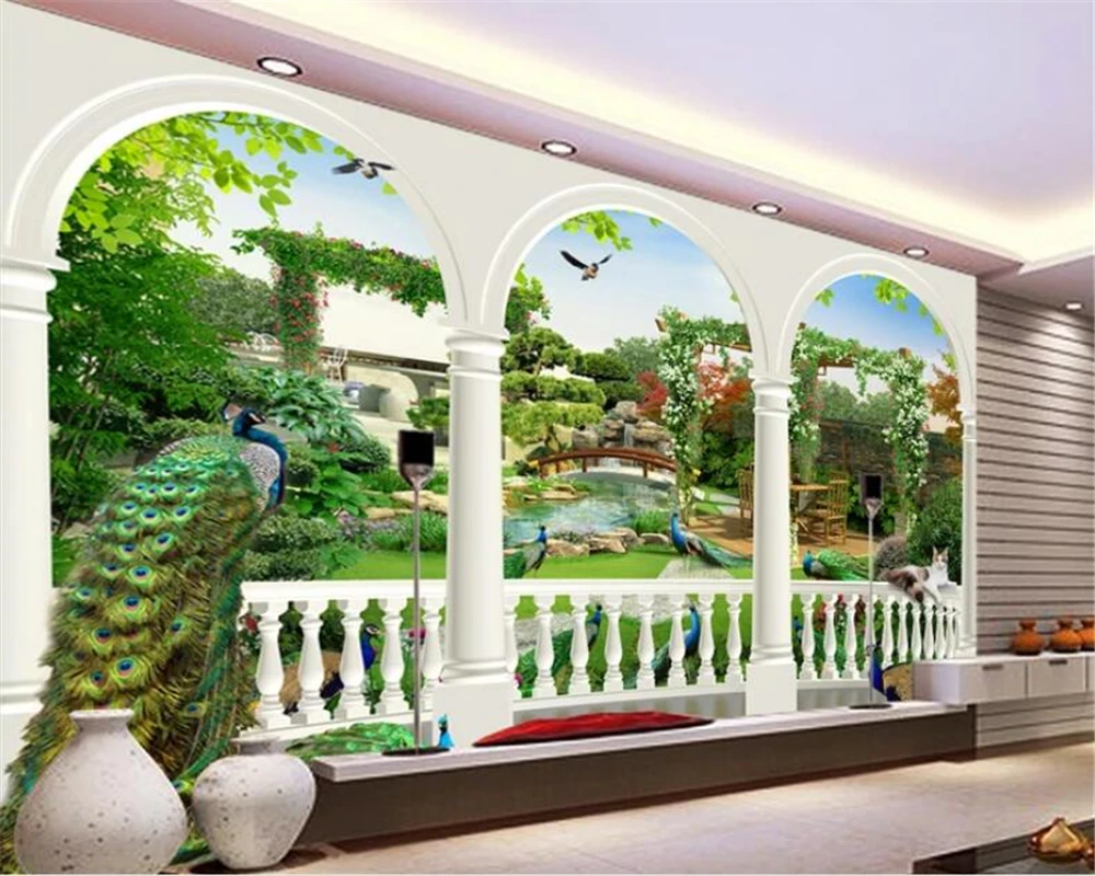 

Large custom wallpaper fantasy 3 d bird peacock palace garden pictures on the wall mural wallpaper for walls 3d papel de parede