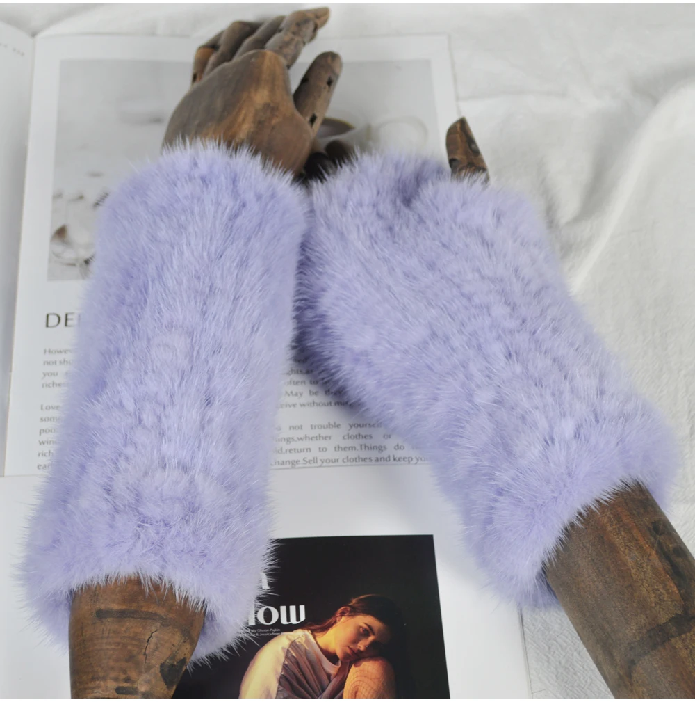 Зимние женские перчатки из натурального меха норки, ручная работа, настоящие вязаные меховые без пальцев, перчатки для женщин, Прочные эластичные варежки из натурального меха норки