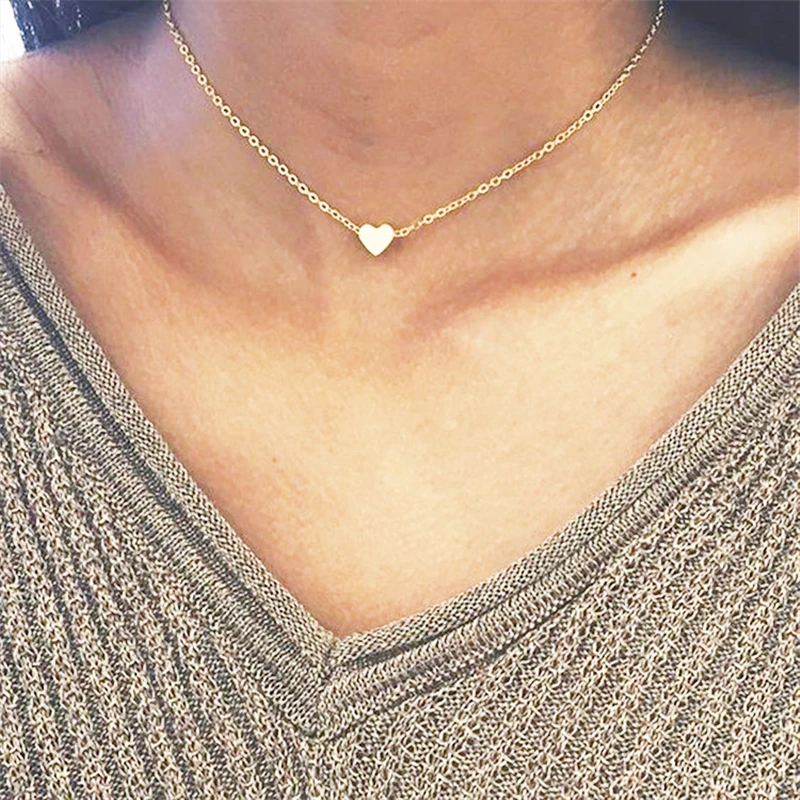 

Simple Sexy Tiny Heart Necklace for Women Short Chain Heart star Pendant Necklace Gift Ethnic Bohemian Choker Necklace