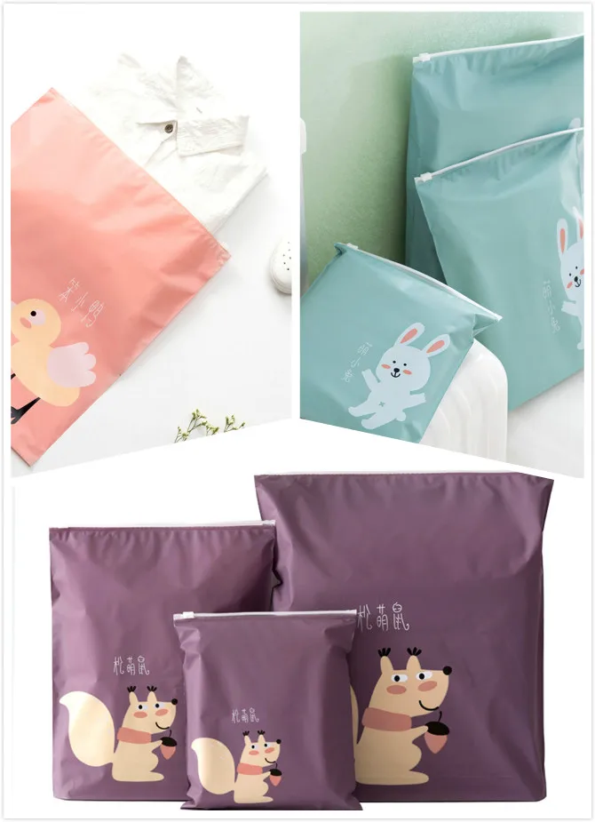 3 قطعة/المجموعة الكرتون سفر منظم تخزين الملابس كيس البريدي قفل أكياس بلاستيكية للماء الملابس حذاء جورب حقيبة الأمتعة