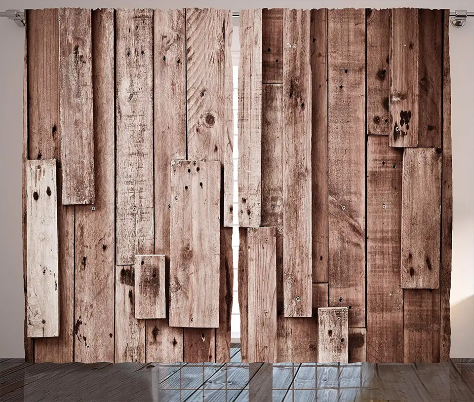 Wooden Rustic Curtains Panel Set Vintage Barn Shed Floor Wall