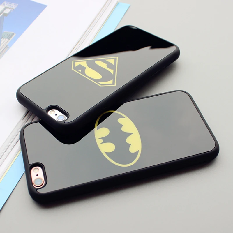 JAMULAR Mirror Superman Batman Case For iPhone 7 Plus 6 6s 8 Plus X Cases Back Cover For iPhone 6S 5 5S SE Covers Fundas Coque