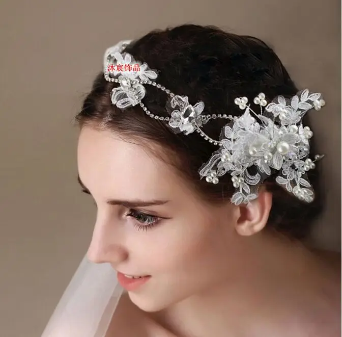 Korean lace wedding bridal simulated pearl tiara wedding