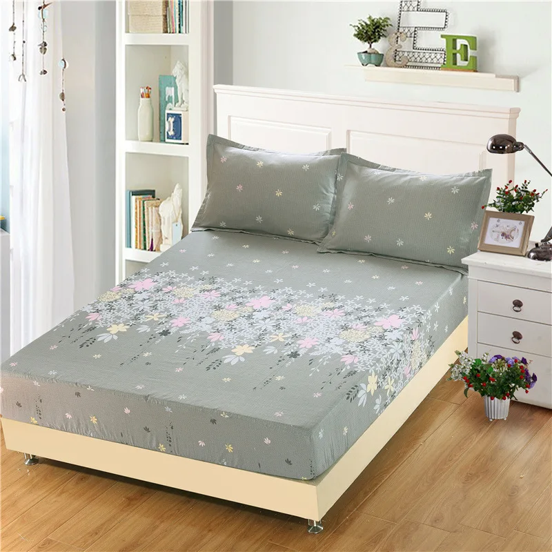 

1 Piece 100% Cotton Fitted Sheet Floral Print Bed Sheet For Single Double Bed Kids Adults XF637-22 (No Pillowcase)