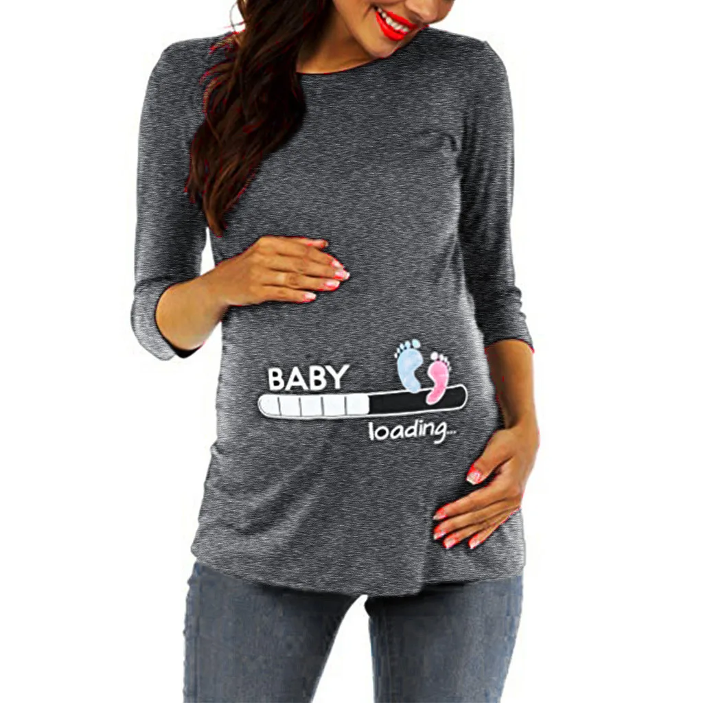 

Pregnant Women Tops Vetement Grossesse Femme Women Pregnancy Seven Quarter Sleeve Cartoon Tops Nusring Maternity Clothes