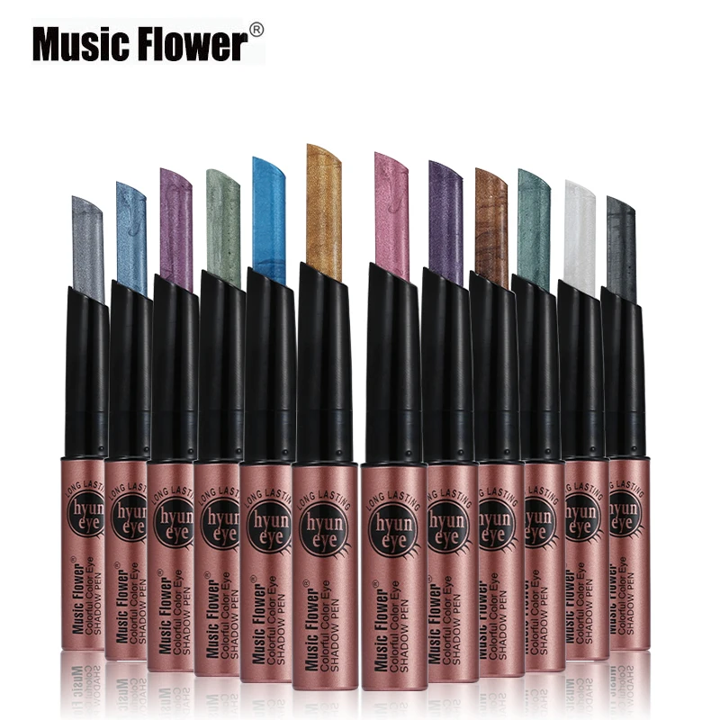 Music Flower Shimmer Glitter Eye тени-карандаш 12 Красочные долговечные Глаза Карандаш для макияжа пигментированные тени для век Косметическая ручка