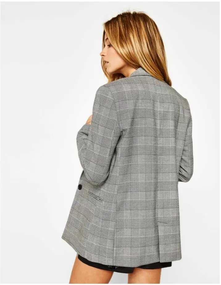 2019 Весна Новая мода плед Свободные пиджаки для женщин для повседневное Блейзер Твердые OL Формальное пальто элегантные дамы пиджаки