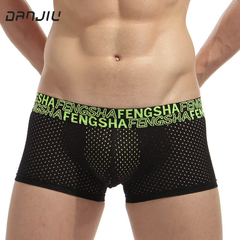 

DANJIU High Elasticity Mesh Breathable Mens Boxer Shorts Soft Low Waist Male Underwear U Convex Solid Cuecas Sexy Calzoncillos