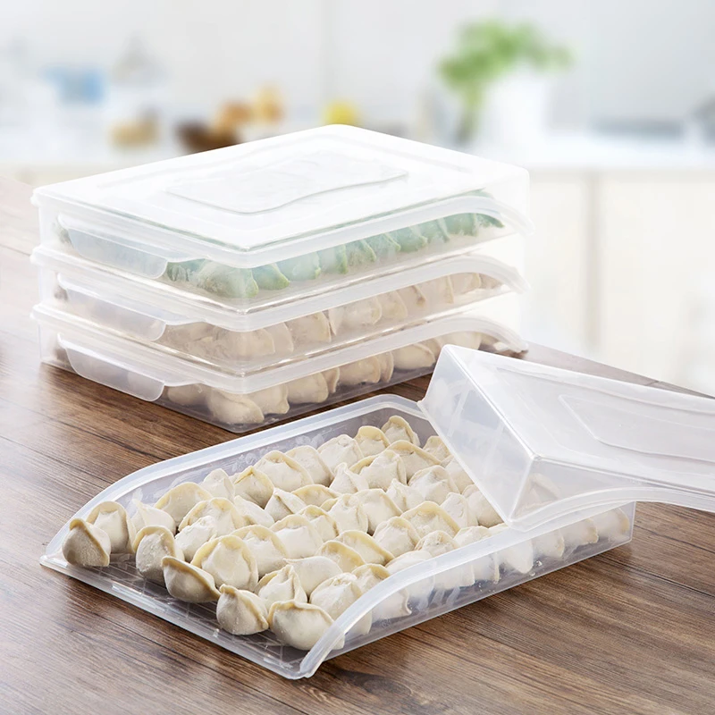 

Plastic Dumpling Storage Box Refrigerator Food Fresh Keeping Storage Tray With Lid For Fridge Kitchen Organizer Case