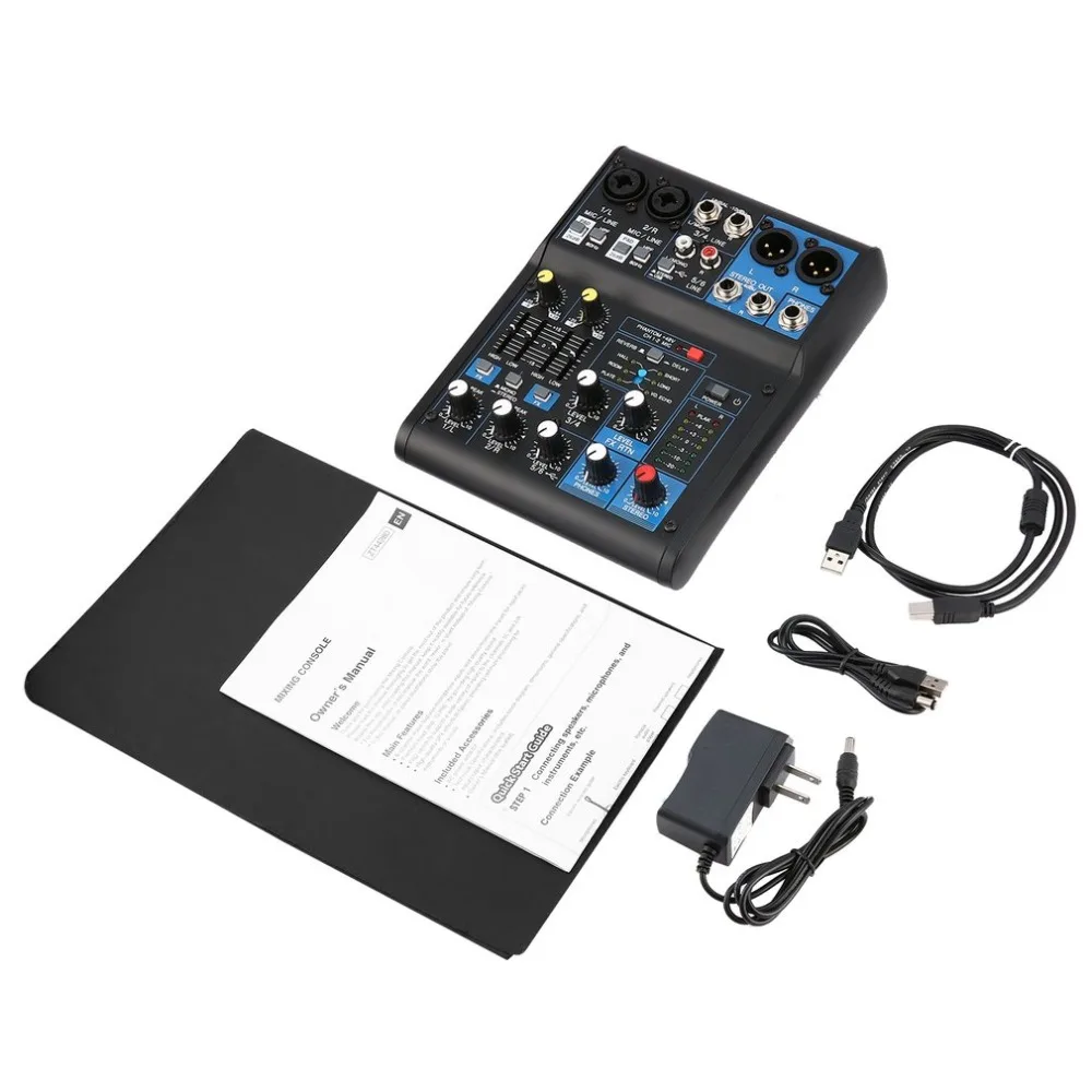 

4 Channel Power Audio DJ Mixer US Plug Professional Power Mixing Amplifier USB Slot 16DSP +48V Phantom Power for Microphones