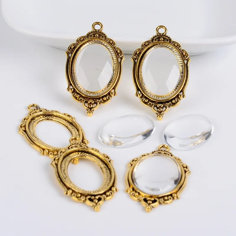 5set/lot Pendant Setting 18*25mm Oval Cabochon DIY Base With Flat Back
