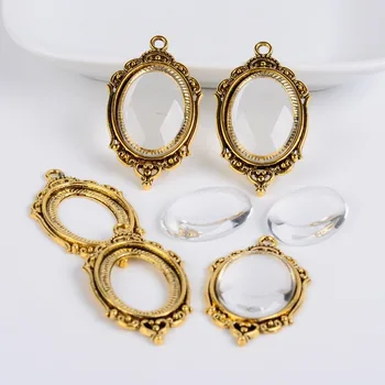

5set/lot Pendant Setting 18*25mm Oval Cabochon DIY Base With Flat Back Clear Dome Glass Cabochon For Necklace Jewelry Making