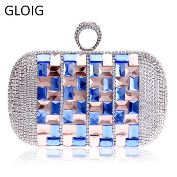 

GLOIG Glasses Bling Bling Women Evening Bags Finger Ring Diamonds Day Clutches Purse Evening Bag Rhinestones Crystal Purse
