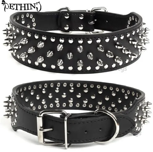 Dog collar 2inch Wide large dog Spiked Studded Leather Dog Collars 5*51-66cm For Medium Large Breeds Pitbull Mastiff Boxer Bully 3 colors pet collar