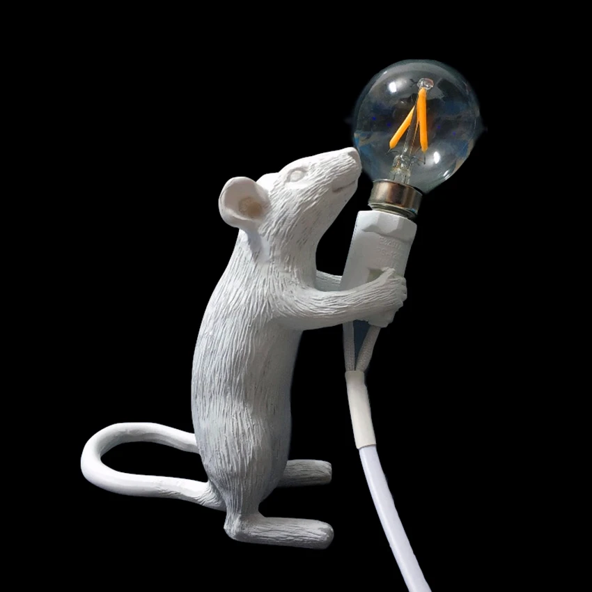 Современные Мышь настольная лампа светодиодный черный, белый цвет золото животное мышь настольные лампы фары смолы ночные огни животного