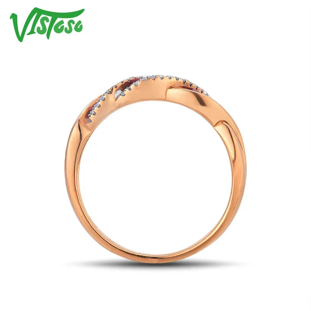 VISTOSO, Настоящее розовое золото 14K585, необычное рубиновое блестящее бриллиантовое кольцо для леди, Свадебное обручальное кольцо, модное роскошное ювелирное изделие