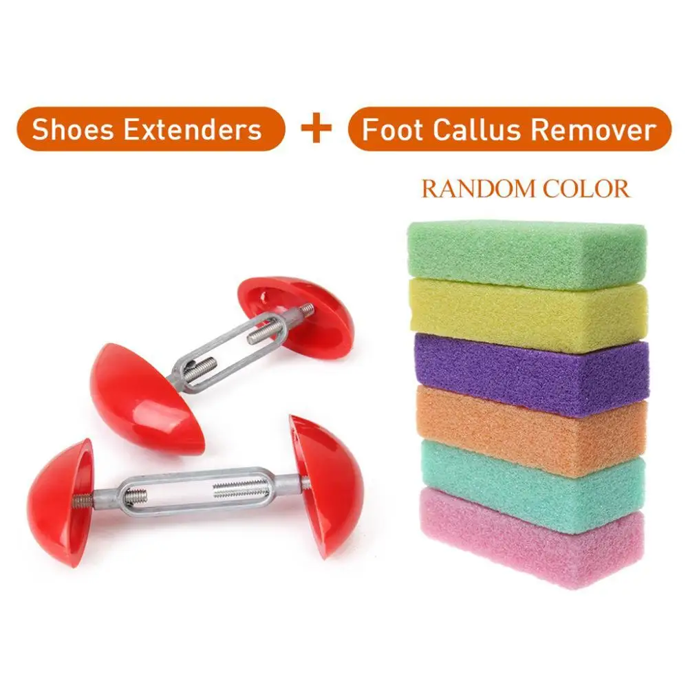 

2 Pieces Shoe Stretcher Mini Width Extenders Shaper Extender Adjustable Shoe Trees + Foot Exfoliating Block for Mens Women Shoes