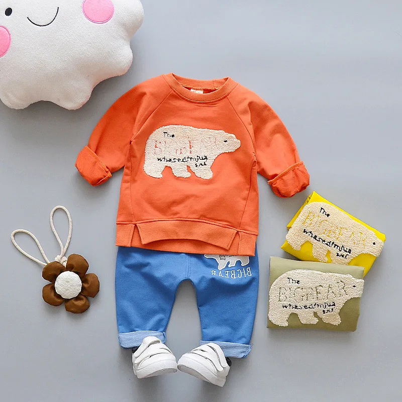 

2018 Spring Edition children's wear boy's sweater suit, cartoon polar bear suit 2 pieces.