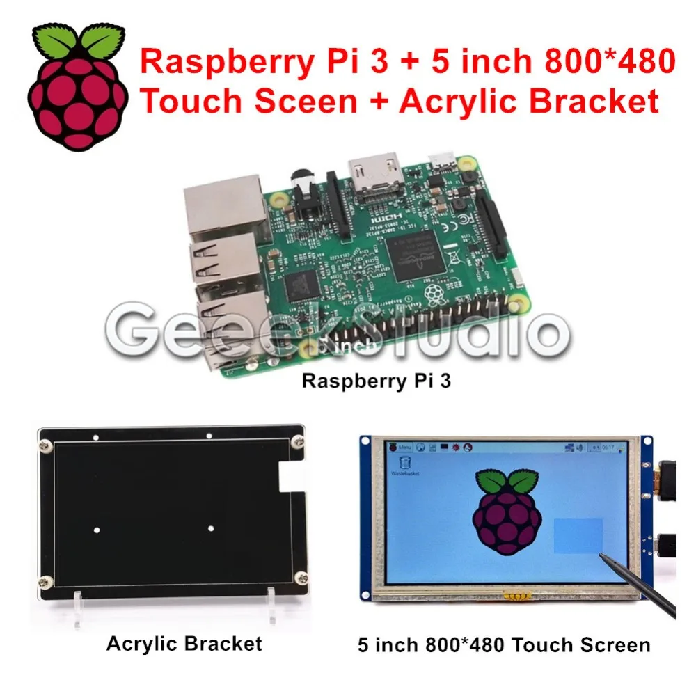 

Raspberry Pi 3 Model B with WiFi & Bluetooth + 5 inch 800*480 HDMI LCD Touch Screen Display + Acrylic Bracket Housing Holder