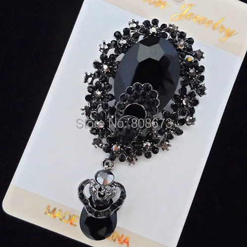 

3.2 Inch Huge Vintage Fashion Black Colored Brooch High Quality Guarantee!! Hot Sale Women Costume Jewelry Corsage For Banquet