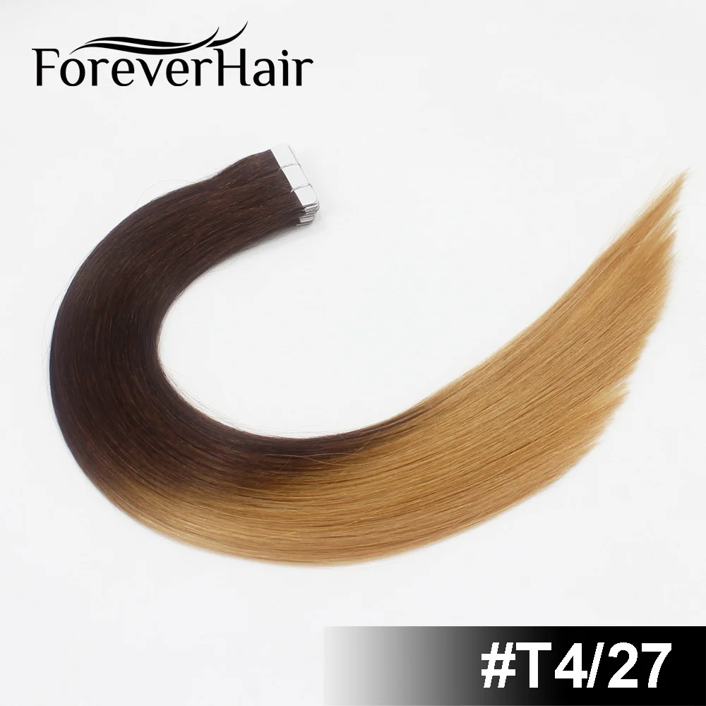 Накладные волосы FOREVER HAIR 2,0 г/шт., 18 дюймов, волосы Remy на ленте для наращивания, рояльный цвет, прямые европейские человеческие волосы для наращивания в салон - Цвет: T4/27