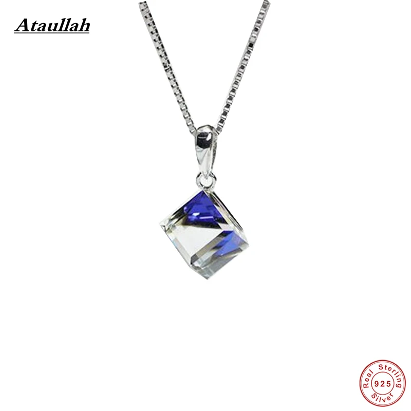 

Ataullah Cube 925 Sterling Silver Natural Crystal Square Women Pendants Necklaces Silver 925 Jewelry SWN006-F