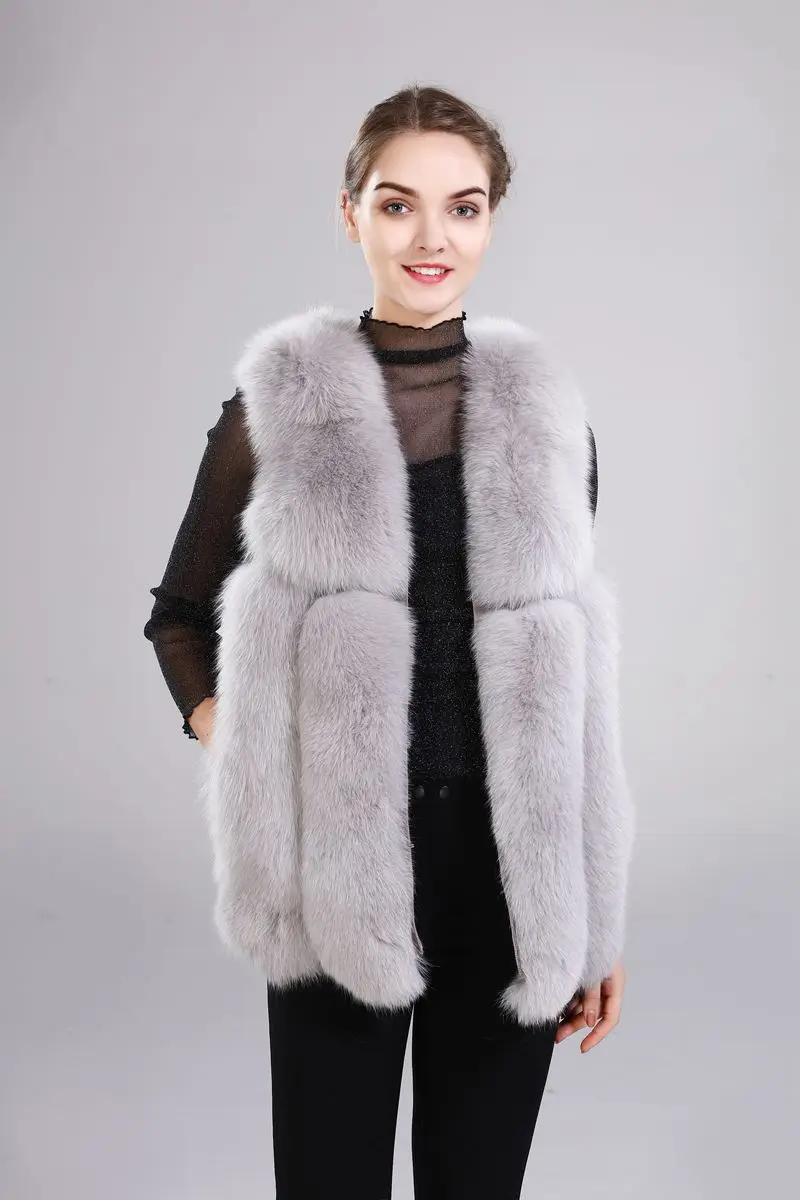Best New arrival lady natural fox fur vest real fur waistcoat thick warm fashion medium long jacket 15
