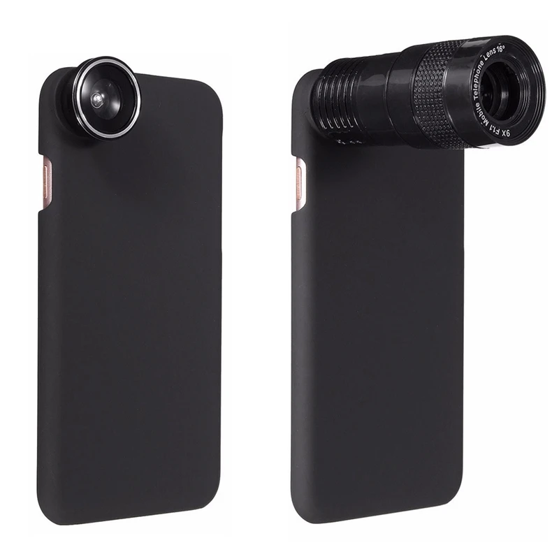 

5 In 1 180 Degree Phone Camera Lens 9X Zoom Telephoto 0.63X Wide Angle Macro Fisheye Lens With Cover Case For iPhone 7 7 Plus