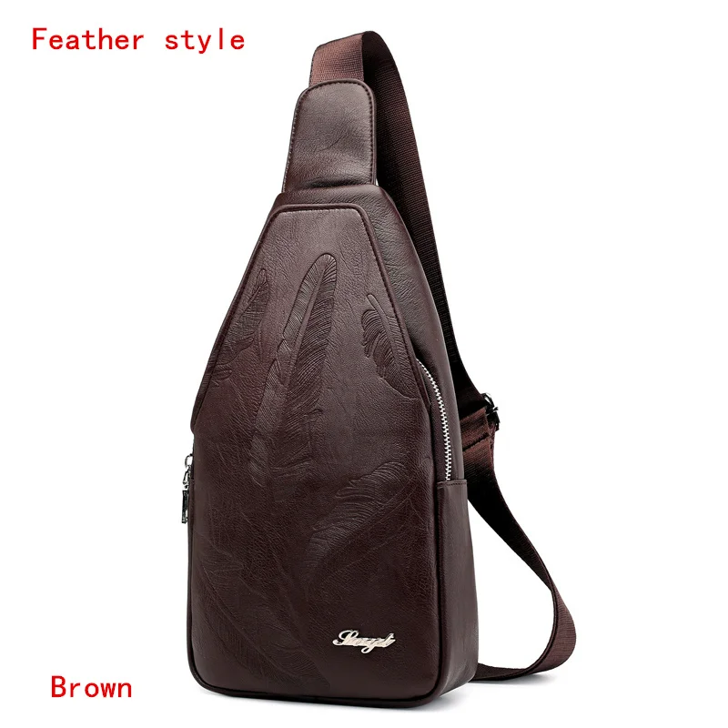 Мужские сумки через плечо, Мужская нагрудная сумка, дизайнерская сумка-мессенджер, кожаная сумка через плечо, диагональная посылка, новинка, рюкзак для путешествий - Цвет: Feather style