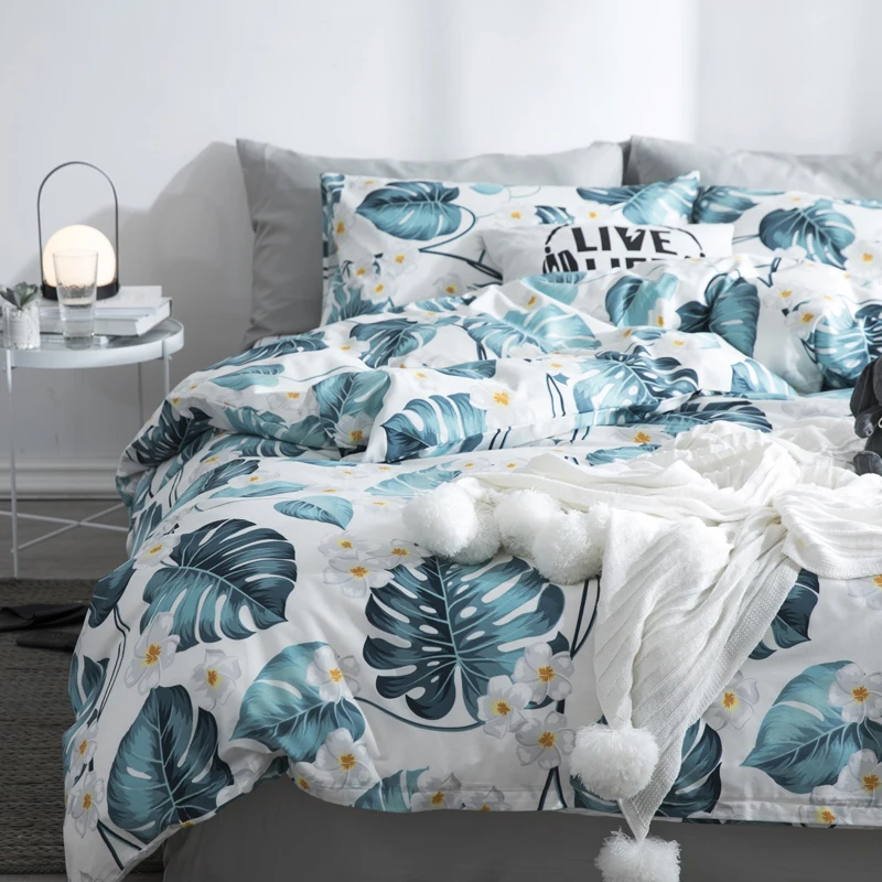 

Summer Quilt Big leaves pattern print 100% Cotton Single King Queen King Sizes bedding set for comforter bed linen set new