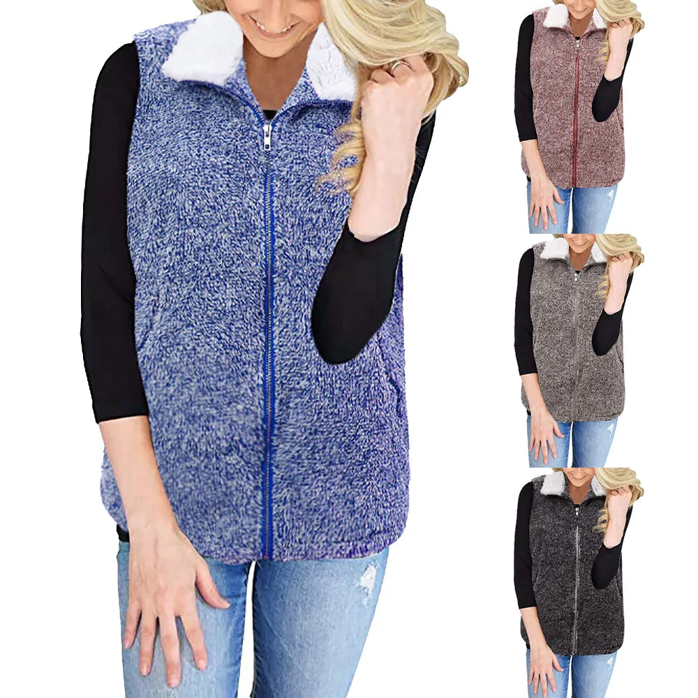 2018 KLV winter warm Vests Womens Vest Winter Warm Outwear Casual Faux