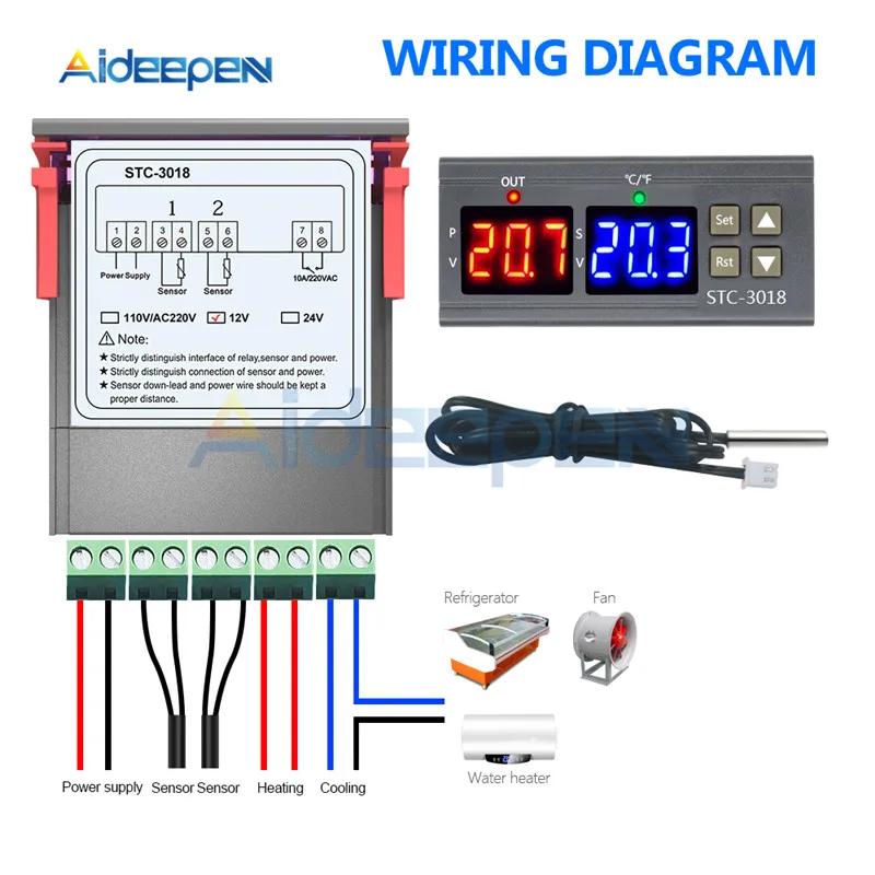STC-3008 3018 3028 Dual Digital Temperature Controller Hygrometer C/F Thermostat