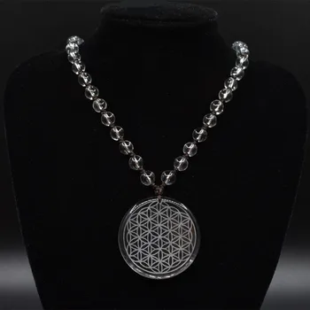 

High quality natural stone quartz white crystal pendant pendulum flower of life pendants Purple rope chakra pendule Ms necklace