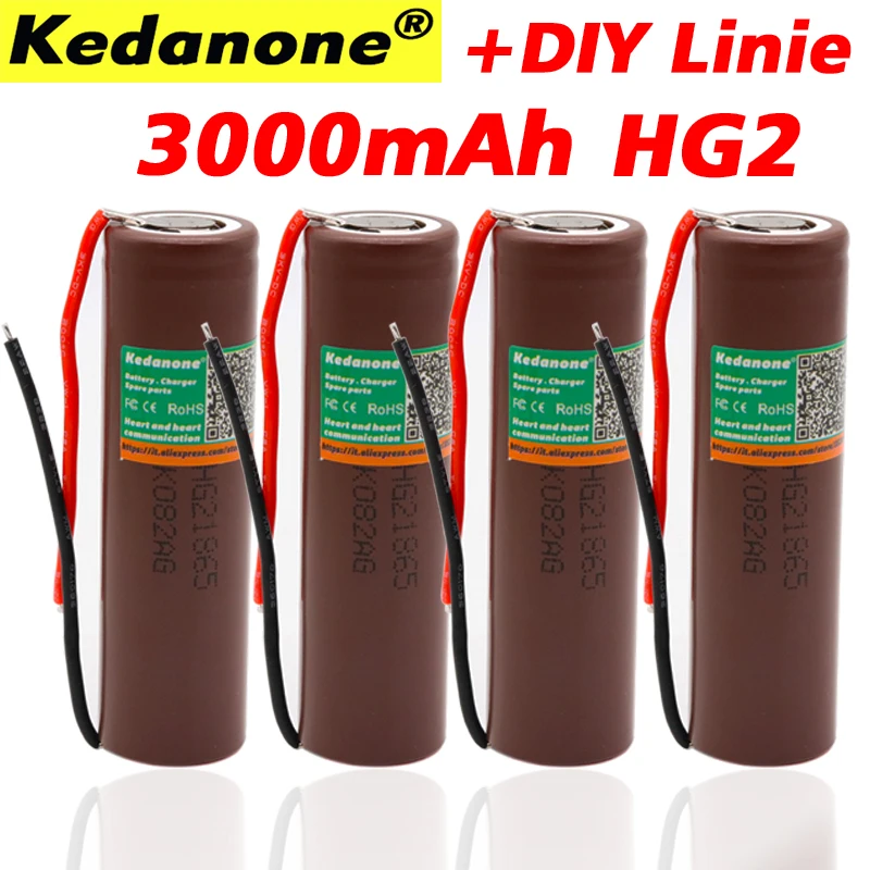 

New Original HG2 18650 3000 mAh 18650HG2 3.6 V Discharge 20A Battery Designed for LG Electronic Cigarette Power Battery + DIY Wi