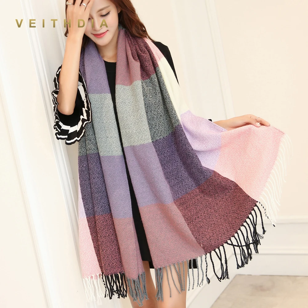 VEITHDIA 2018 Autumn Winter Female Wool Scarf Women Cashmere Scarves Wide Lattices Long Shawl Wrap Blanket Warm Tippet wholesale