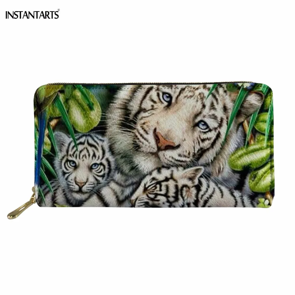 

INSTANTARTS 3D Print Man Long PU Wallets Cool Animal Tiger/Wolf Pattern Boys Leather Zipper Purse Fashion Brand Credit Card Bags