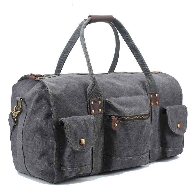 Vintage Military Canvas Leather Men Travel Bags Luxury Carry on Luggage Mens Duffel Tote Large ...