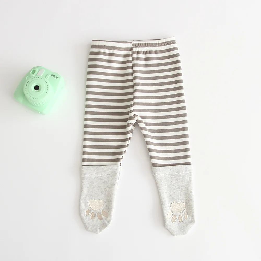 Новое поступление осенних хлопковых колготок с вышивкой в полоску для маленьких девочек; детские леггинсы в Корейском стиле