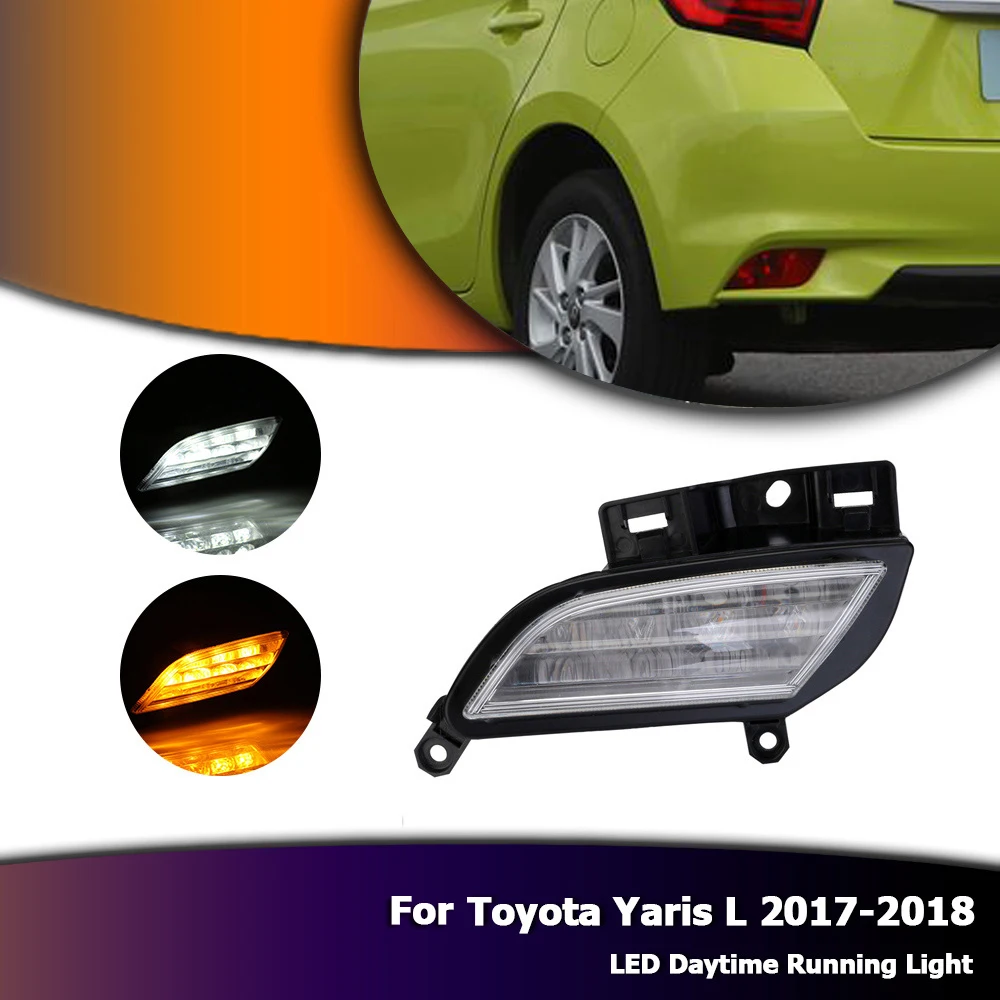 White Daylight Auto Car LED DRL Driving Daytime Running Day Fog Lamp Light Yellow Turn For Toyota Yaris L 2017-2018 D35 цена White Daylight Auto Car LED DRL Driving Daytime Running Day Fog Lamp Light Yellow Turn For Toyota Yaris L 2017-2018 D35 цены онлайн