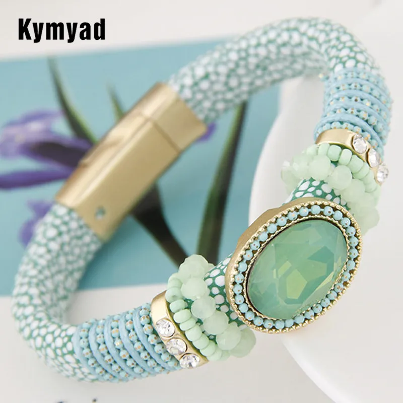 

Kymyad Bracelet Femme Leather Bracelets & Bangles For Women Pulseira Magnetic Stone Beads Bracelet Manchette Crystal Bracelet