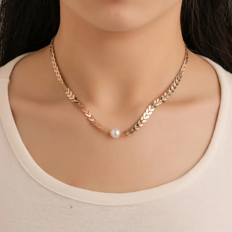 

VWKTUUN Choker Necklace Women Bijoux Imitation Pearl Necklaces & Pendants Gold Color Chains Statement Necklaces Collier Femme